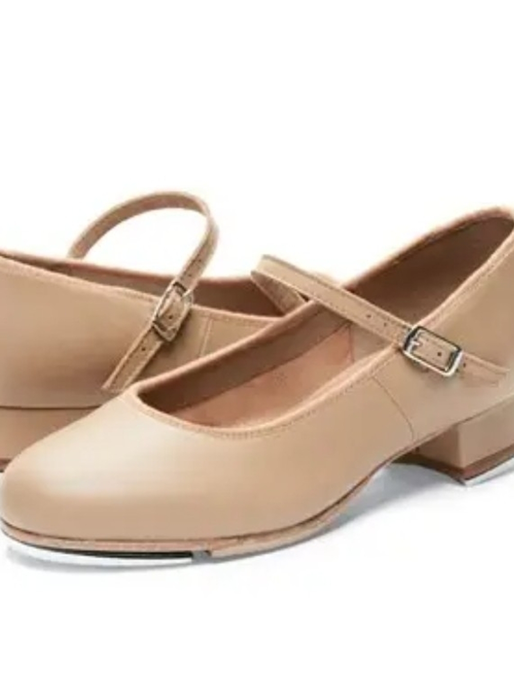 Classic Mary Jane Low Heel Pumps in Nude